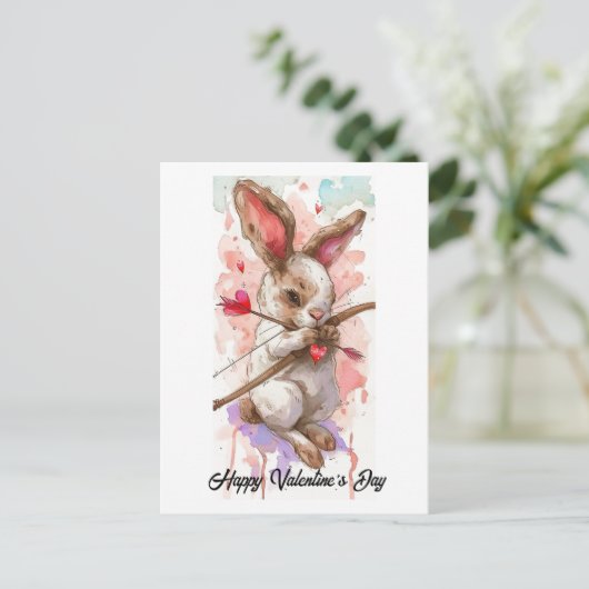 Schattig Konijn Cupido Valentijn Briefkaart (Staand voorkant)
