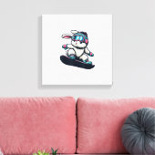 Schattig Konijn Doet Snowboardtruc Kinderen Ooster Canvas Afdruk (Insitu (Woonkamer))