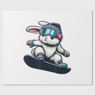Schattig Konijn Doet Snowboardtruc Kinderen Pasen Cadeaupapier