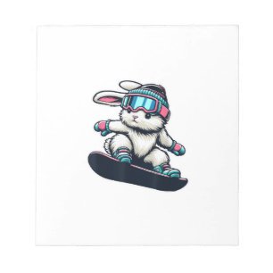 Schattig Konijn Doet Snowboardtruc Kinderen Pasen Notitieblok
