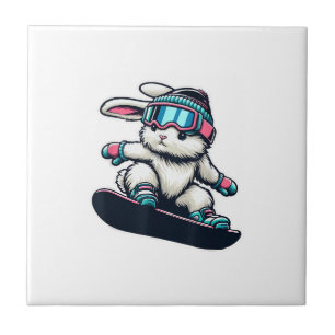 Schattig Konijn Doet Snowboardtruc Kinderen Pasen Tegeltje