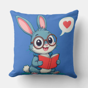 Schattig Konijn Draagt Een Bril En Leest Een Boek Kussen