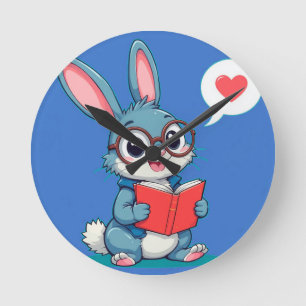 Schattig Konijn Draagt Een Bril En Leest Een Boek Ronde Klok