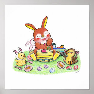 Schattig Konijn Eend Keuken Kinder Kamer Poster