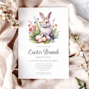 Schattig Konijn Eierenjacht En Pasen Brunch Kaart
