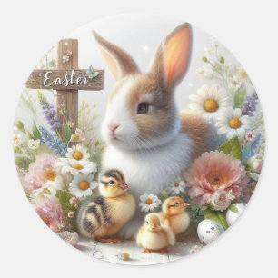 Schattig Konijn en Eendekuikens Ronde Sticker