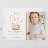 Schattig Konijn In Bloemstuk Kinderen Foto Verjaar Bedankkaart (Voorkant)