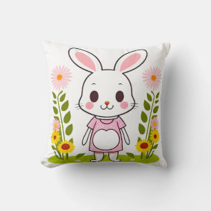Schattig Konijn in een Jurk Omringd door Bloemen Kussen