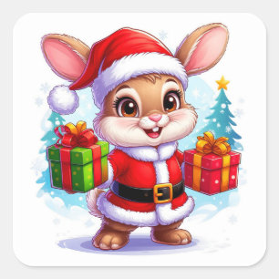 Schattig Konijn in Kerstman Pak met Kerstcadeau Vierkante Sticker
