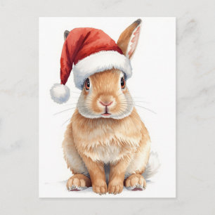 Schattig Konijn in Kerstmuts Watercolor Kerstmis Feestdagenkaart
