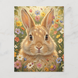 Schattig Konijn in Kleurrijke Bloemenweide Briefkaart
