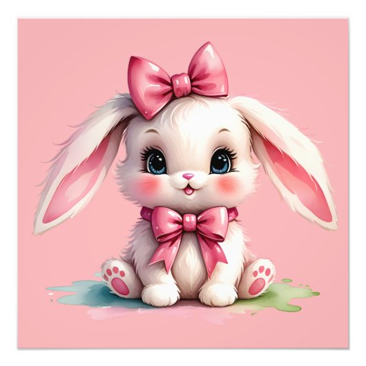 Schattig konijn in roze foto afdruk (Voorkant)