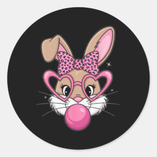 Schattig Konijn Konijn Gezicht Luipaard Bril Meisj Ronde Sticker