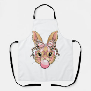 Schattig Konijn Konijn Gezicht Luipaard Bril Meisj Schort