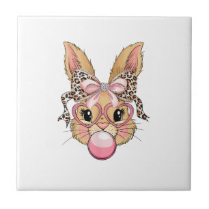 Schattig Konijn Konijn Gezicht Luipaard Bril Meisj Tegeltje