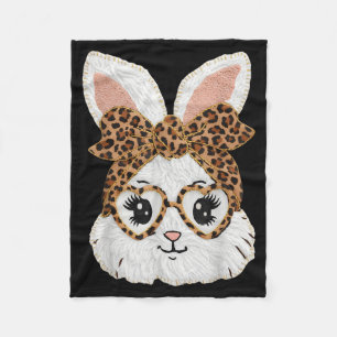 Schattig Konijn Konijn Gezicht Luipaard Gles Meisj Fleece Deken