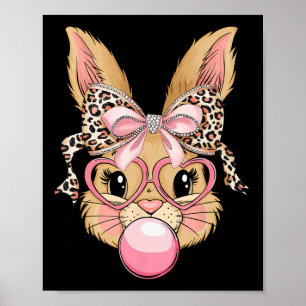 Schattig Konijn Konijn Gezicht Luipaard Gles Meisj Poster