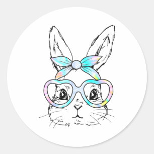 Schattig Konijn Konijn Gezicht Tie Dye Bril Meisje Ronde Sticker