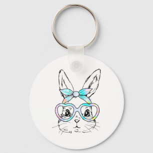 Schattig Konijn Konijn Gezicht Tie Dye Bril Meisje Sleutelhanger