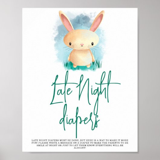 Schattig Konijn - Late Night luiers Poster (Voorkant)