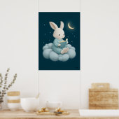 Schattig Konijn Leest op Wolk Slaapkamer Nursery Poster (Keuken)