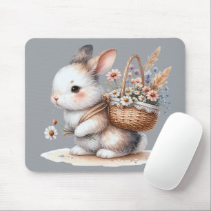 Schattig Konijn met Bloemen Aquarel Kunst Muismat