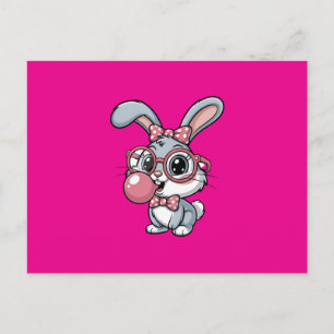 Schattig konijn met bril die bubbelgom blaast uitnodiging briefkaart
