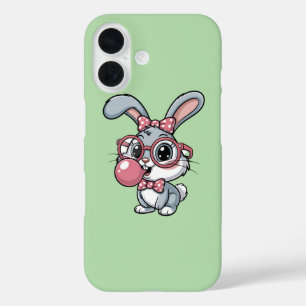 Schattig Konijn met Bril die Bubble Gum Blaast iPhone 16 Hoesje