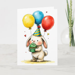 Schattig Konijn met Cupcake Kinderen Verjaardag Kaart