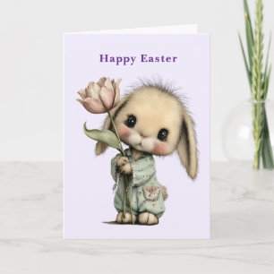 Schattig Konijn met een Tulp Pasen Feestdagen Kaart