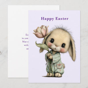 Schattig Konijn met een Tulp Pasen Feestdagenkaart