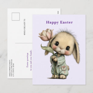 Schattig Konijn met een Tulp Pasen Feestdagenkaart