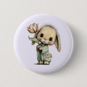 Schattig Konijn met een Tulp Ronde Button 5,7 Cm
