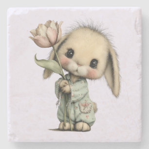 Schattig Konijn met een Tulp Stenen Onderzetter