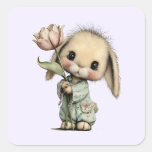 Schattig Konijn met een Tulp Vierkante Sticker