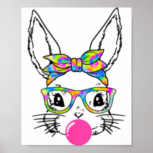 Schattig Konijn Met Sjaal Tie Dye Bril Bubblegum Poster
