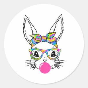Schattig Konijn Met Sjaal Tie Dye Bril Bubblegum Ronde Sticker