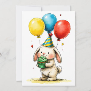 Schattig Konijn met Taart Kind Verjaardag Kaart