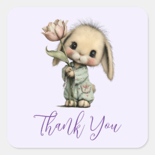 Schattig Konijn met Tulp Bedankt Vierkante Sticker