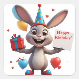 Schattig Konijn met Verjaardagsbord 🐇 Vierkante Sticker