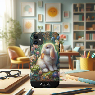 Schattig konijn met Waterverf bloesems iPhone 11 Hoesje