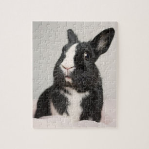 Schattig konijn met zwarte en witte bondsdolheid legpuzzel