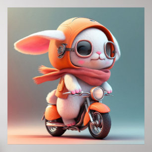Schattig Konijn op Scooter Poster