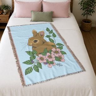 Schattig Konijn Roze Lente Bloemen Bos Konijn Deken