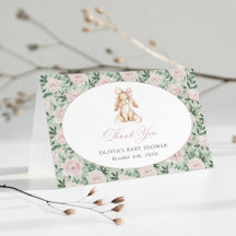 Schattig Konijn, Roze Strik, Roze Bloemen, Baby Sh