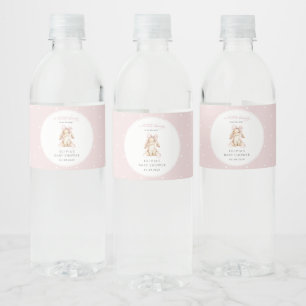Schattig Konijn, Roze Strik, Roze Stippen, Baby Sh Waterfles Etiket