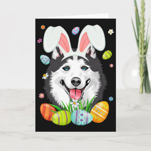 Schattig Konijn Siberische Husky Hondenkop en Paas Kaart