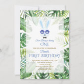 Schattig Konijn Tropische Groene Jongen 1e Verjaar Kaart (Voorkant)