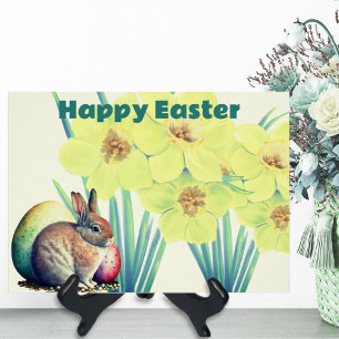 Schattig konijn tussen waterverf narcissen bloemen