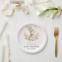 Schattig Konijn, Vlinder, Roze Bloemen, Baby Showe